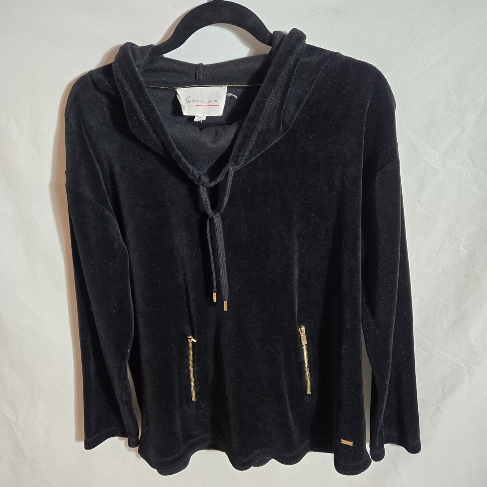 Two by Vince Camuto Black Velour Turtleneck Sweater with Gold Accents